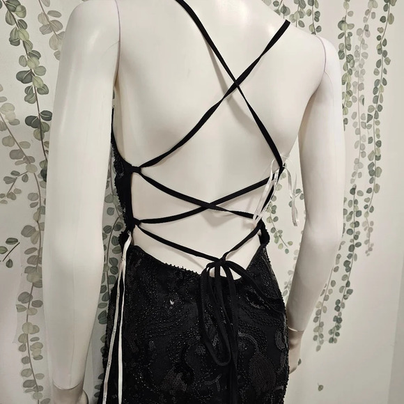 Lulus Spread the Magic Black Sequin Lace-Up Bodycon Mini Dress Sz S - Picture 7 of 11